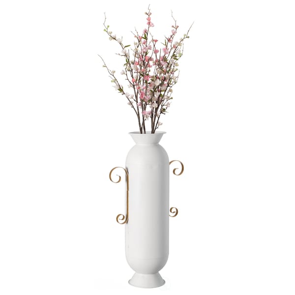 Uniquewise Decorative White Metal Floor Vase With 2 Gold Handles for Entryway, Living Room or Dining Room QI004444 - main